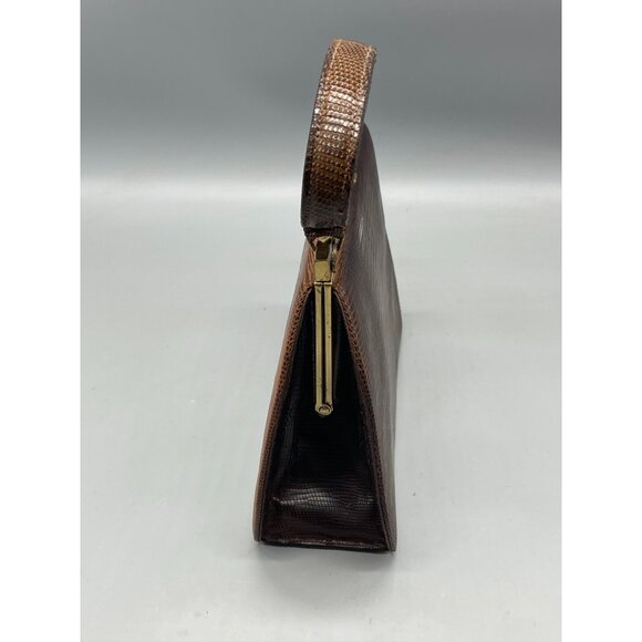 roos atkins Vintage Brown Faux Crocodile Leather Handbag Gold-Tone Metal READ - Picture 7 of 11